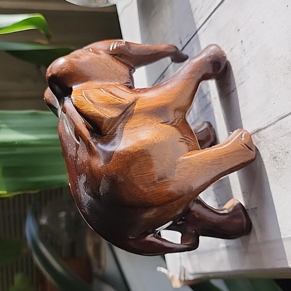 Vintage Hand Carved Wooden Elephant Figurine Statue